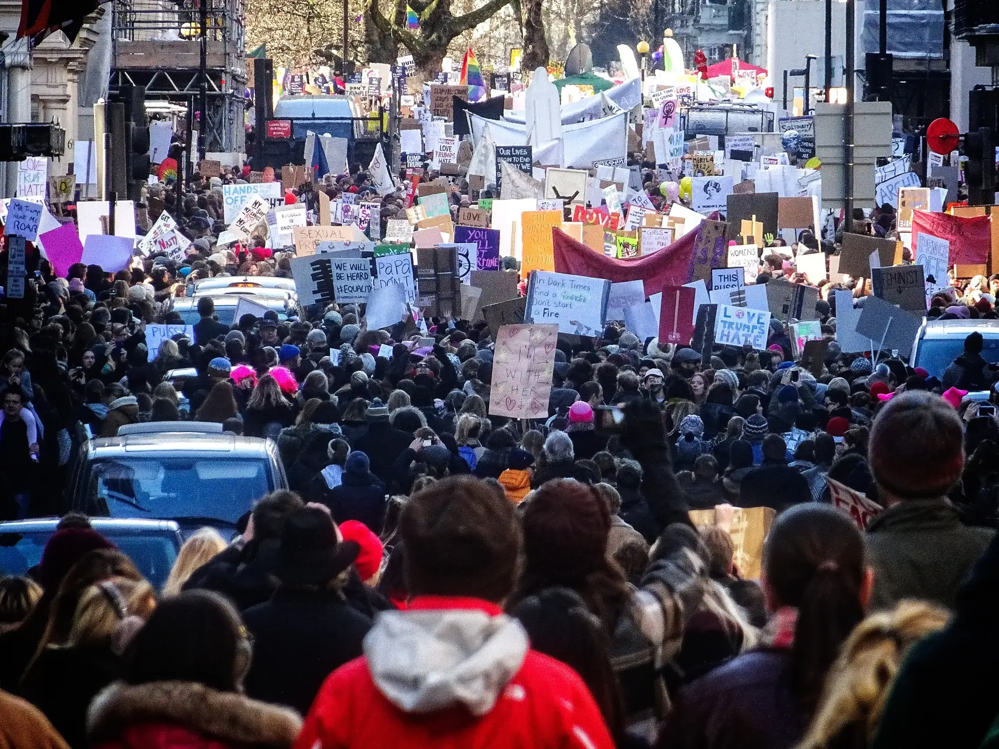 Crowd with handmade signs at a spring march